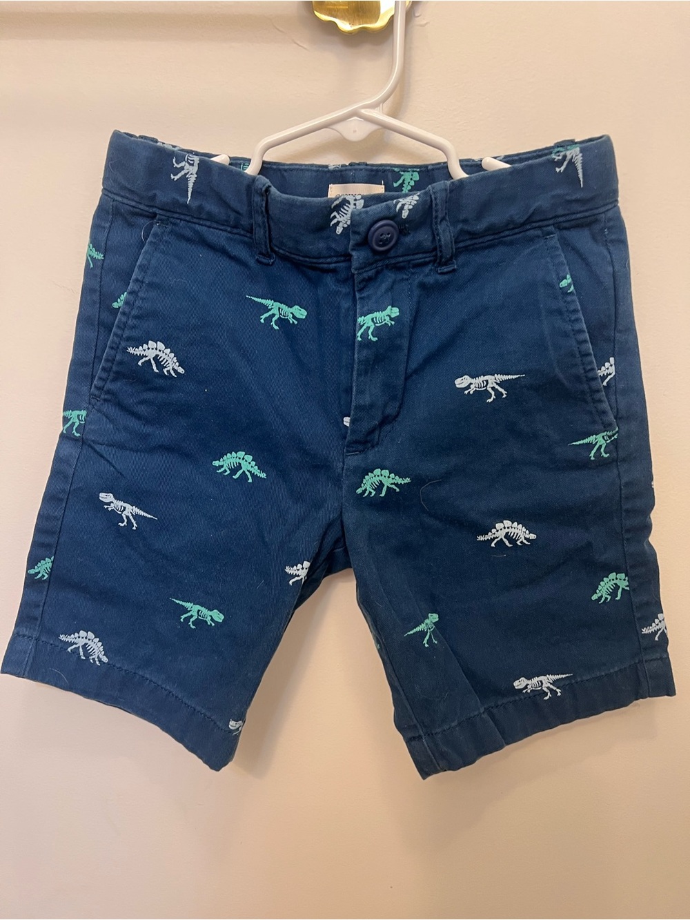 Crewcuts Navy Shorts with Green & White Dinosaur Motifs